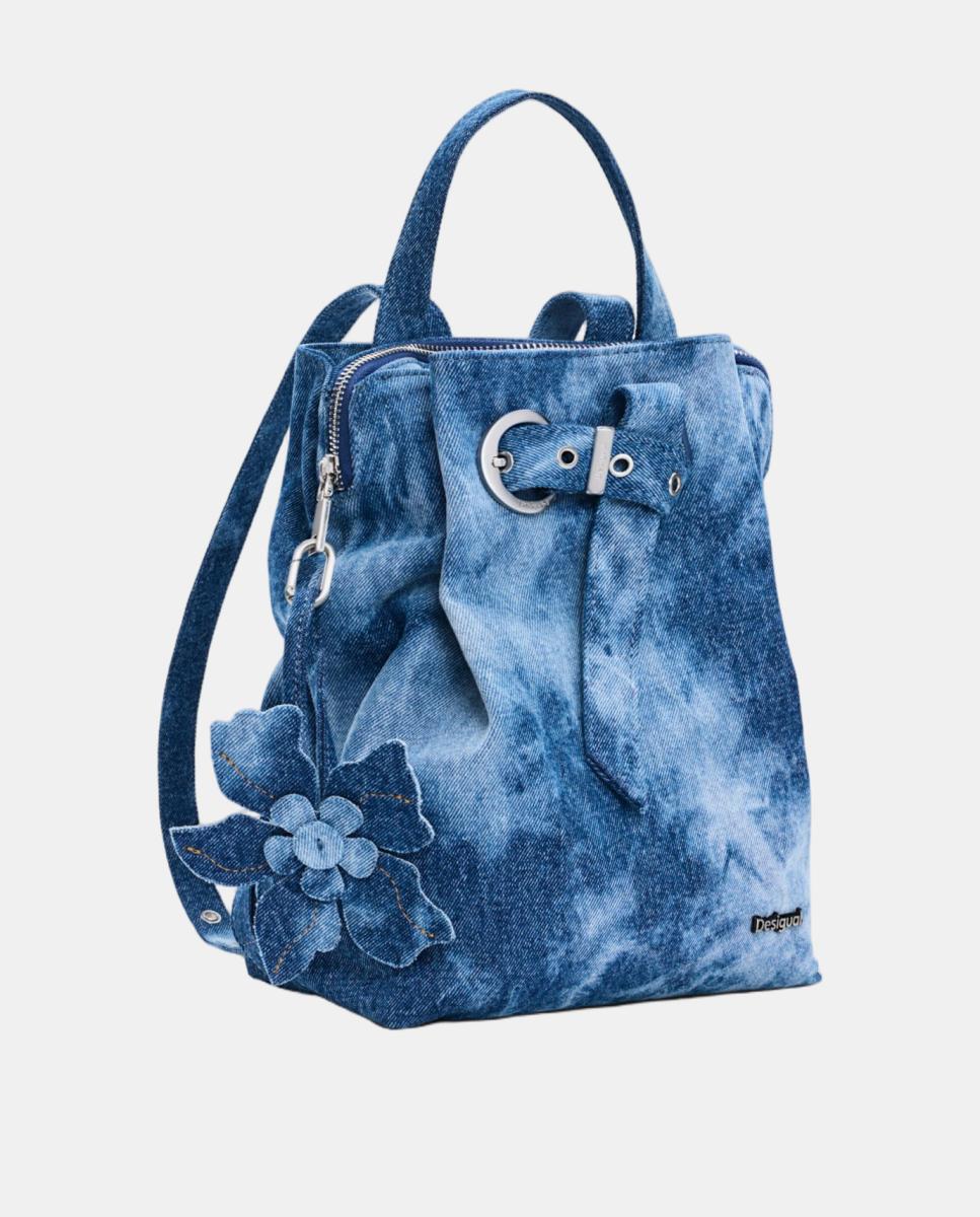Mochila Pequena de Ganga com Efeito de Lavagem Azul-marinho-2