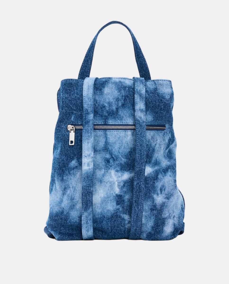 Mochila Pequena de Ganga com Efeito de Lavagem Azul-marinho-3