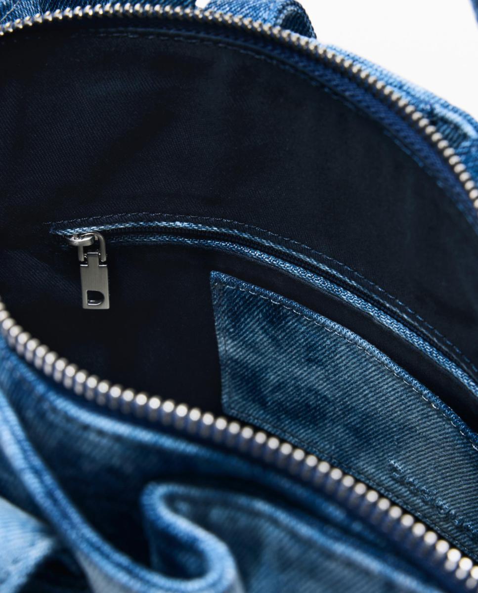 Mochila Pequena de Ganga com Efeito de Lavagem Azul-marinho-4