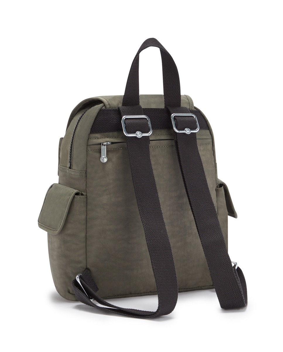 Mochila Mini com Bolsos e Correias Ajustáveis Verde-militar-2
