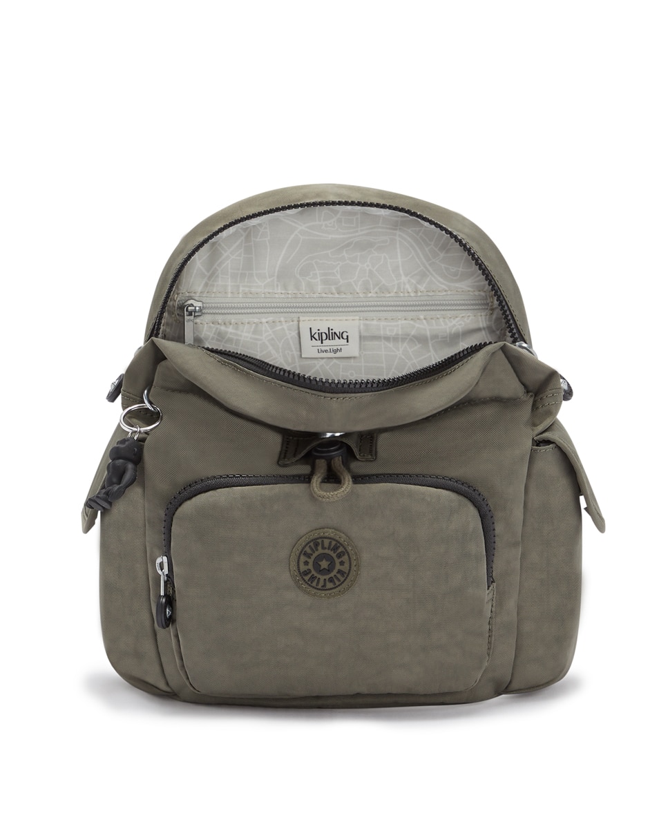 Mochila Mini com Bolsos e Correias Ajustáveis Verde-militar-3