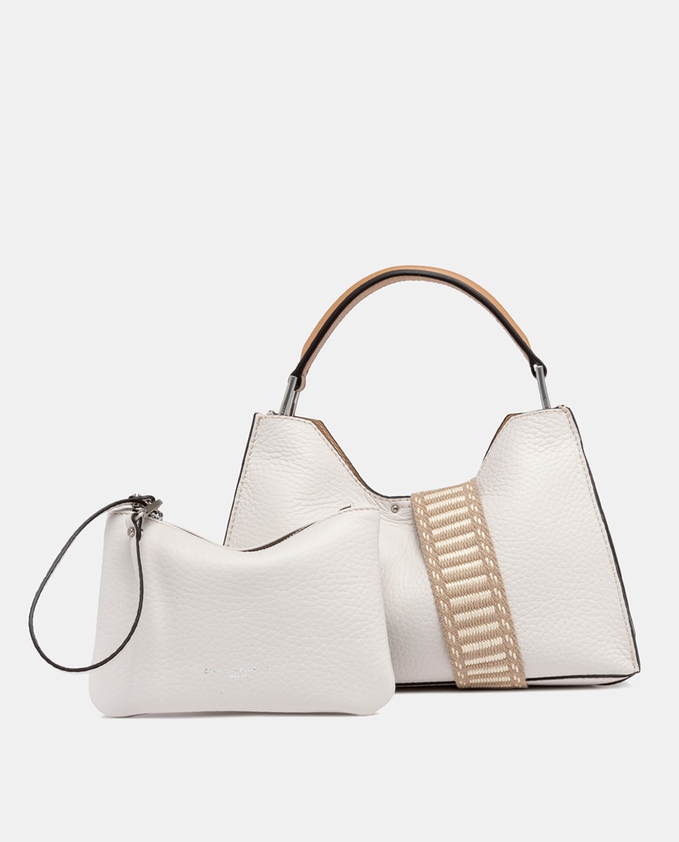 Mala Hobo com Alça Adicional e em Pele Branco-5