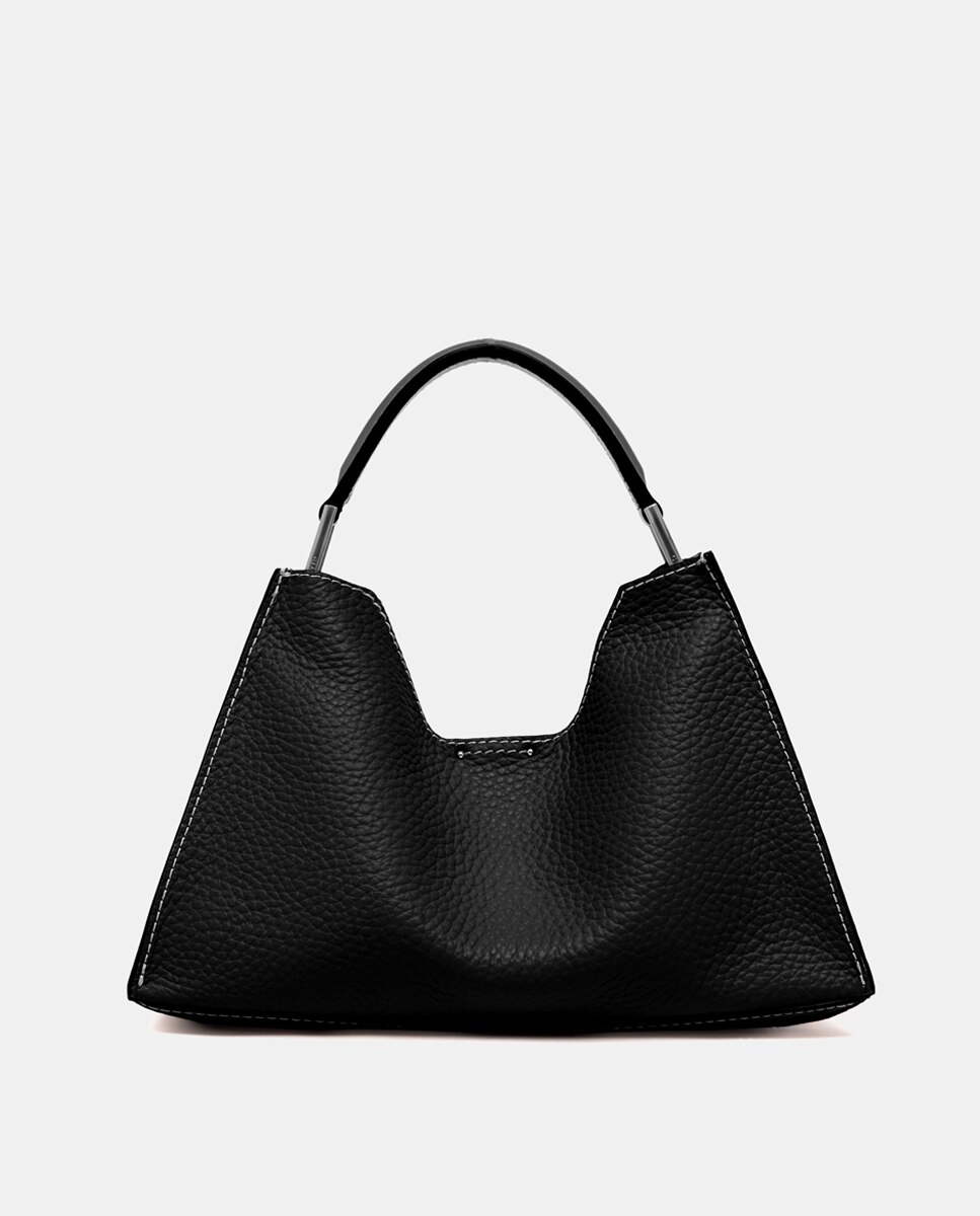 Mala Hobo Média Aurora com Compartimento Amovível e em Pele Texturada Preto-2