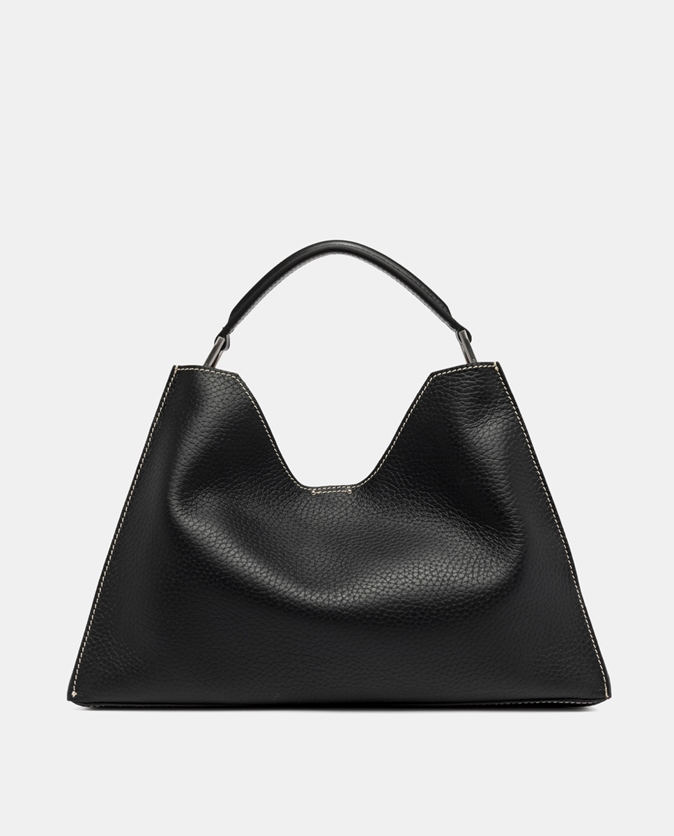 Mala Hobo Grande Aurora com Compartimento Amovível e em Pele Texturada Preto-2