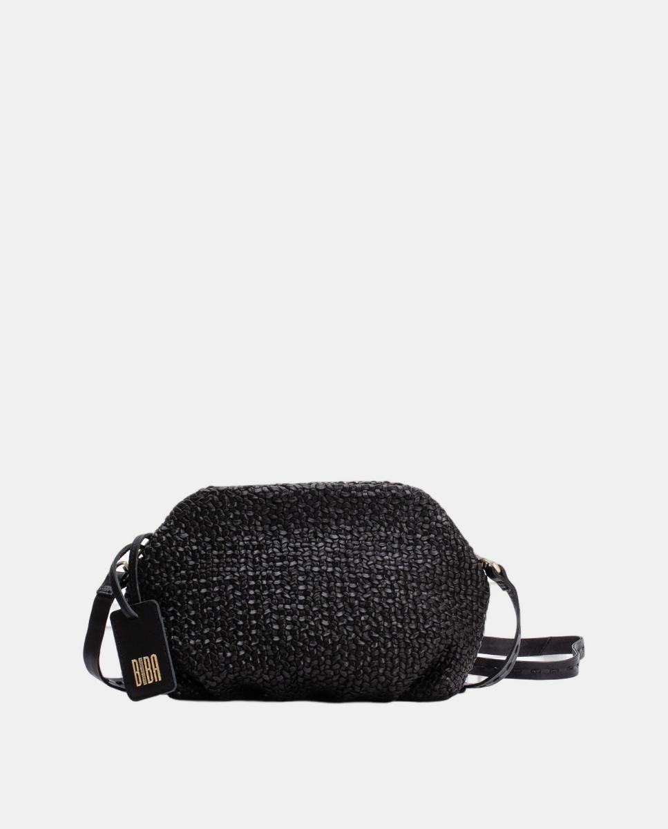 Cross Bag de Pele de Bovino Lavada Curtição Vegetal Entrançada à Não Preto-1
