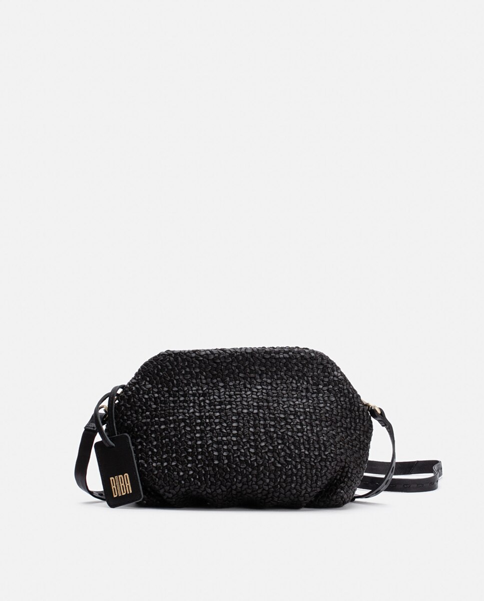 Cross Bag de Pele de Bovino Lavada Curtição Vegetal Entrançada à Não Preto-2