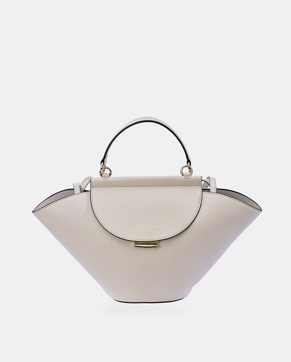 Mala Crossbody Grande em Pele Lisa com Alça de Mão e Aba Bege-1