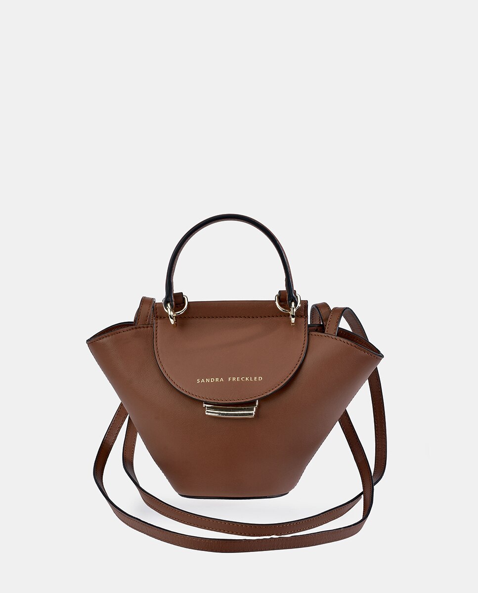 Bolso crossbody con asa de mano y solapa en piel lisa - Sandra Freckled - Camel Camel-1