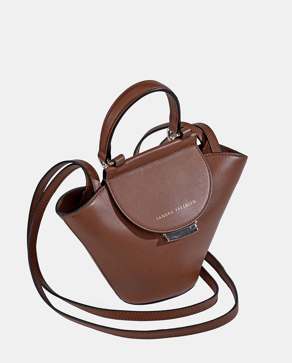 Bolso crossbody con asa de mano y solapa en piel lisa - Sandra Freckled - Camel Camel-2