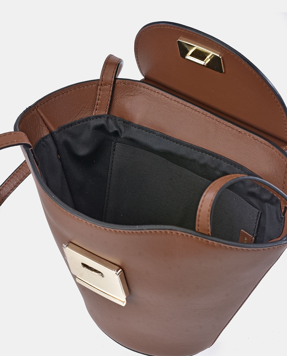 Bolso crossbody con asa de mano y solapa en piel lisa - Sandra Freckled - Camel Camel-3