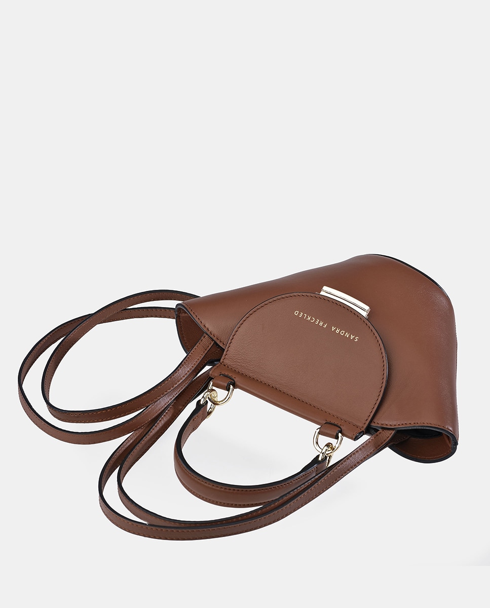 Bolso crossbody con asa de mano y solapa en piel lisa - Sandra Freckled - Camel Camel-4