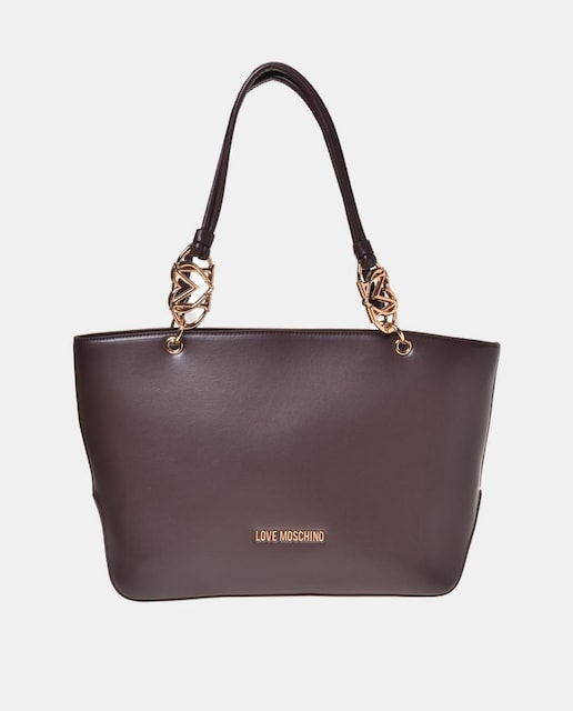 Imagen 0 de Bolso de hombro color marrón con cierre de cremallera y hebillas con logo