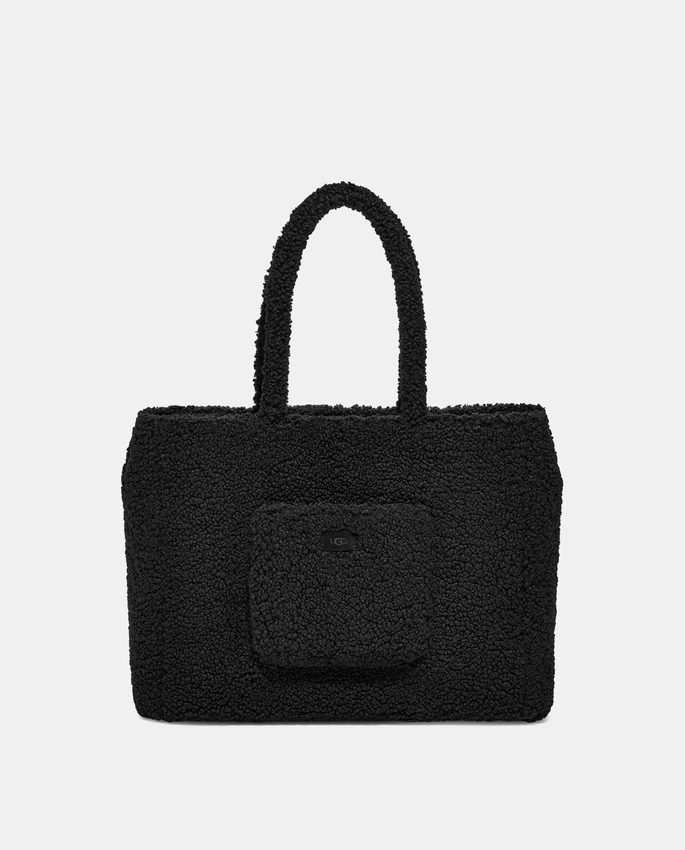 Mala Tipo Tote Grande Adrina de Pelo de Borrego - Preto Preto-1