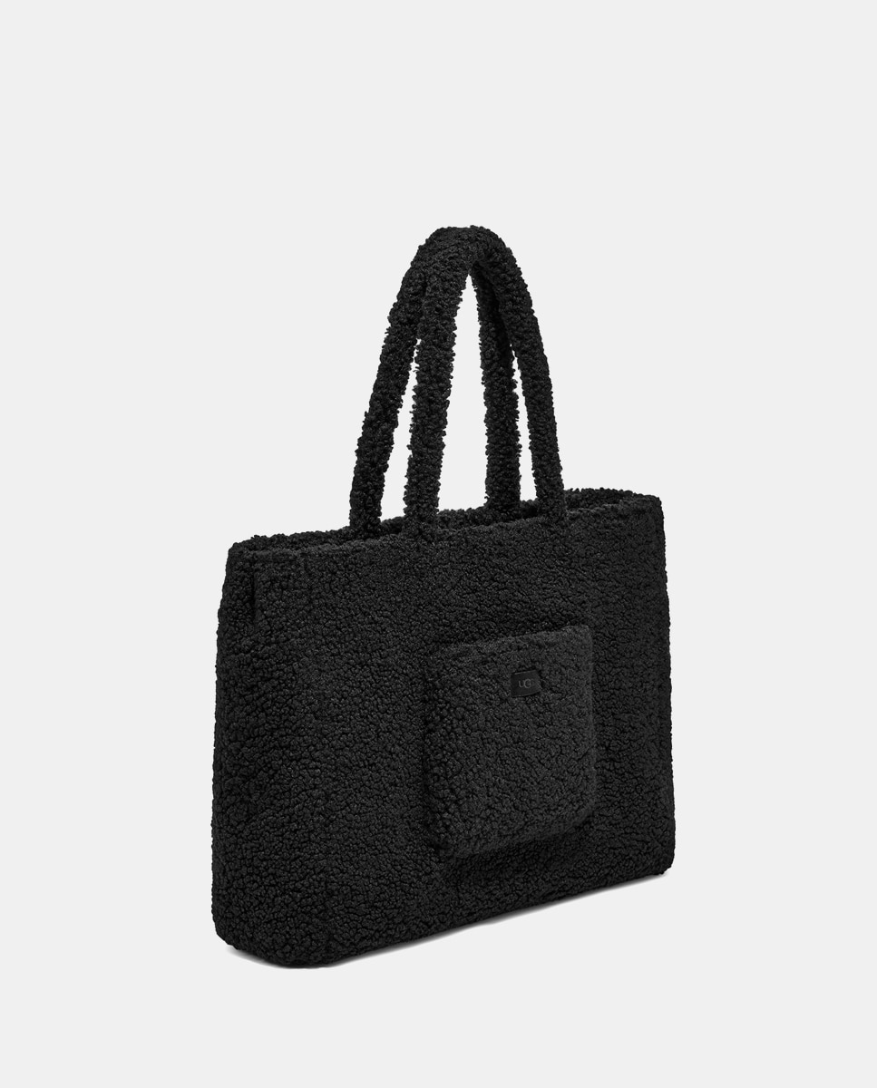 Mala Tipo Tote Grande Adrina de Pelo de Borrego - Preto Preto-2