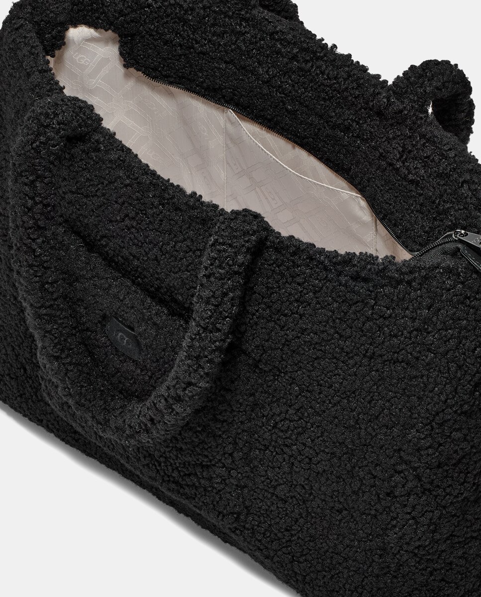 Mala Tipo Tote Grande Adrina de Pelo de Borrego - Preto Preto-4