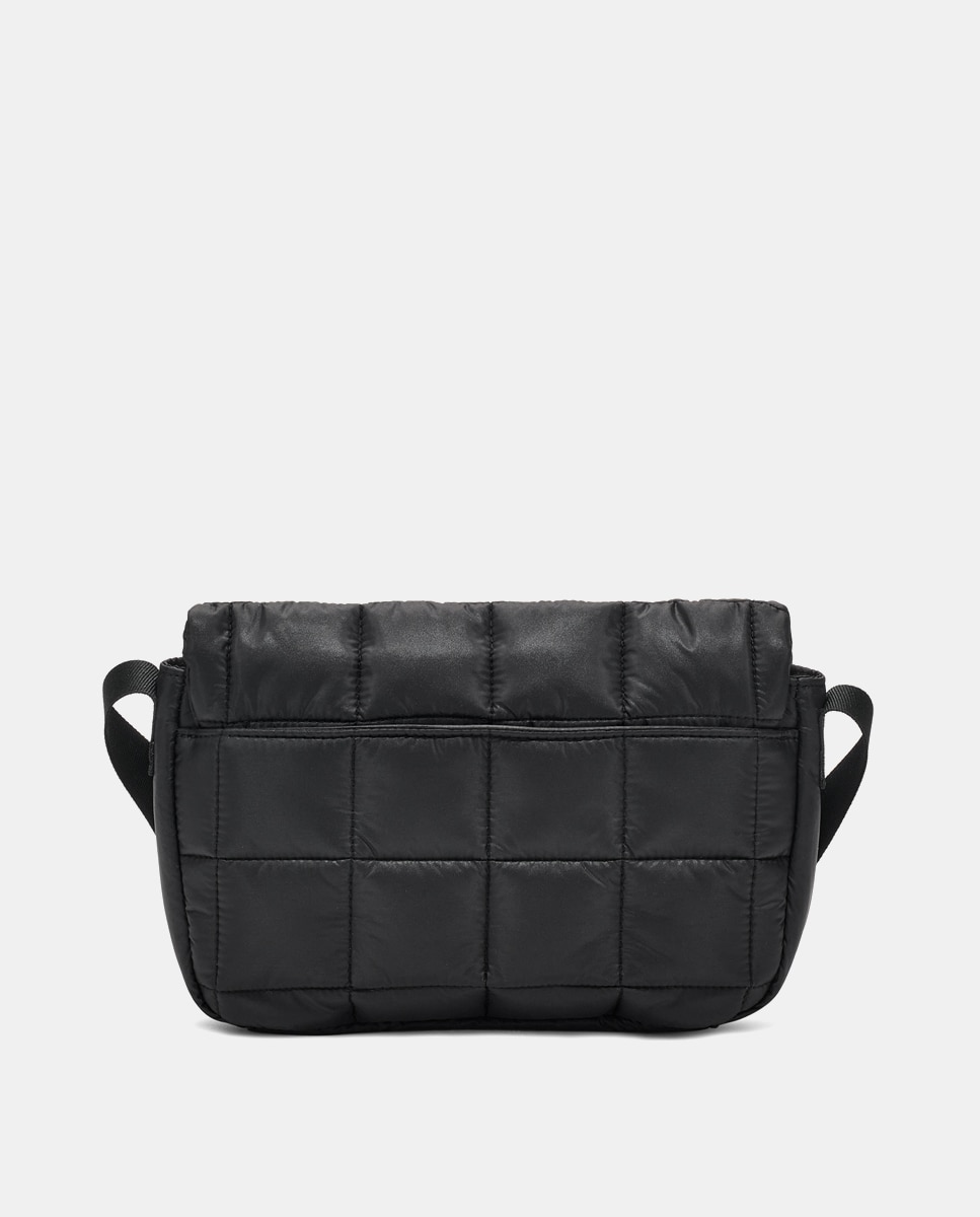 Mala a Tiracolo Pequena Dalton com Aba e em Nylon - Preto Preto-3
