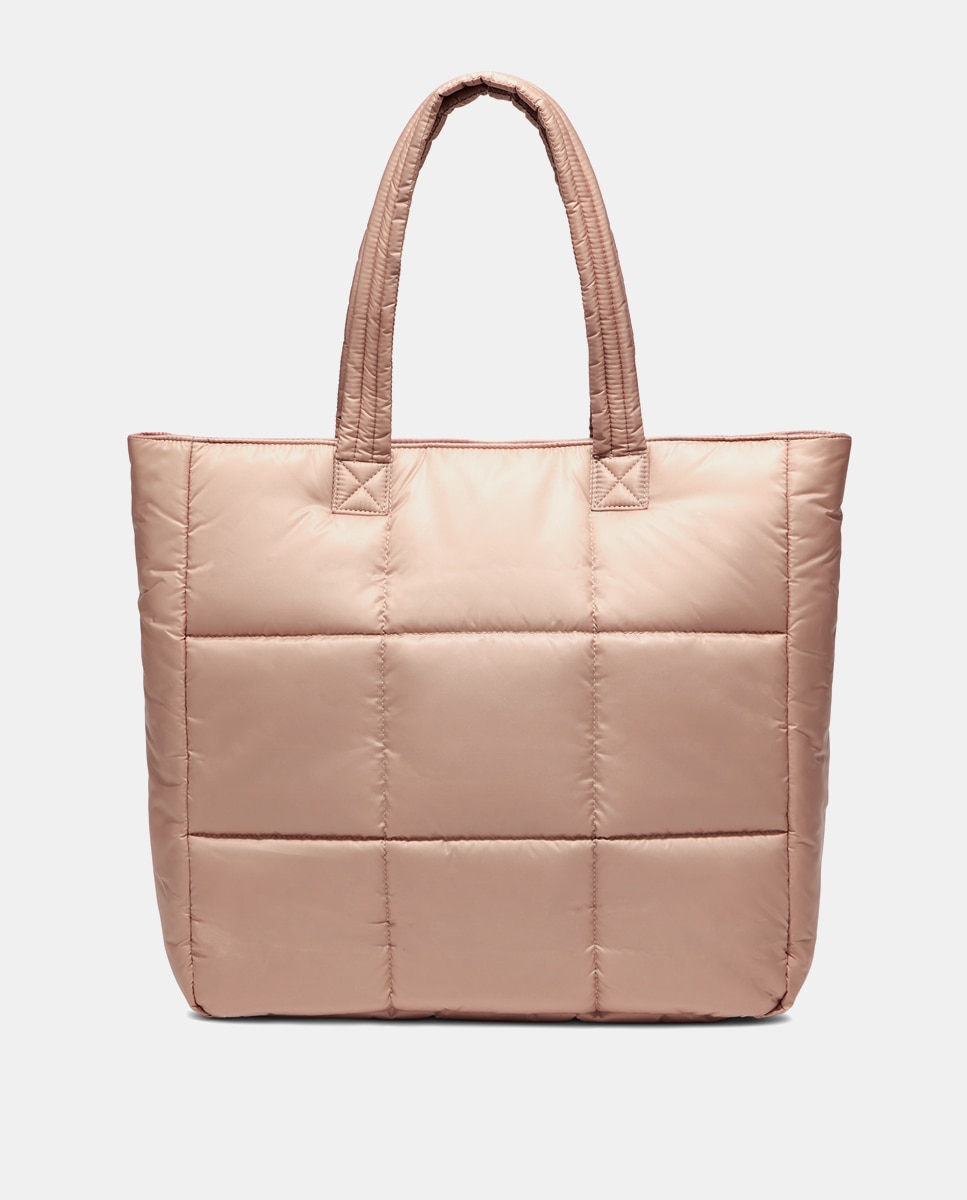 Mala Tipo Tote Ellory com Fecho Magnético e em Nylon Acolchoado - Bege Bege-3