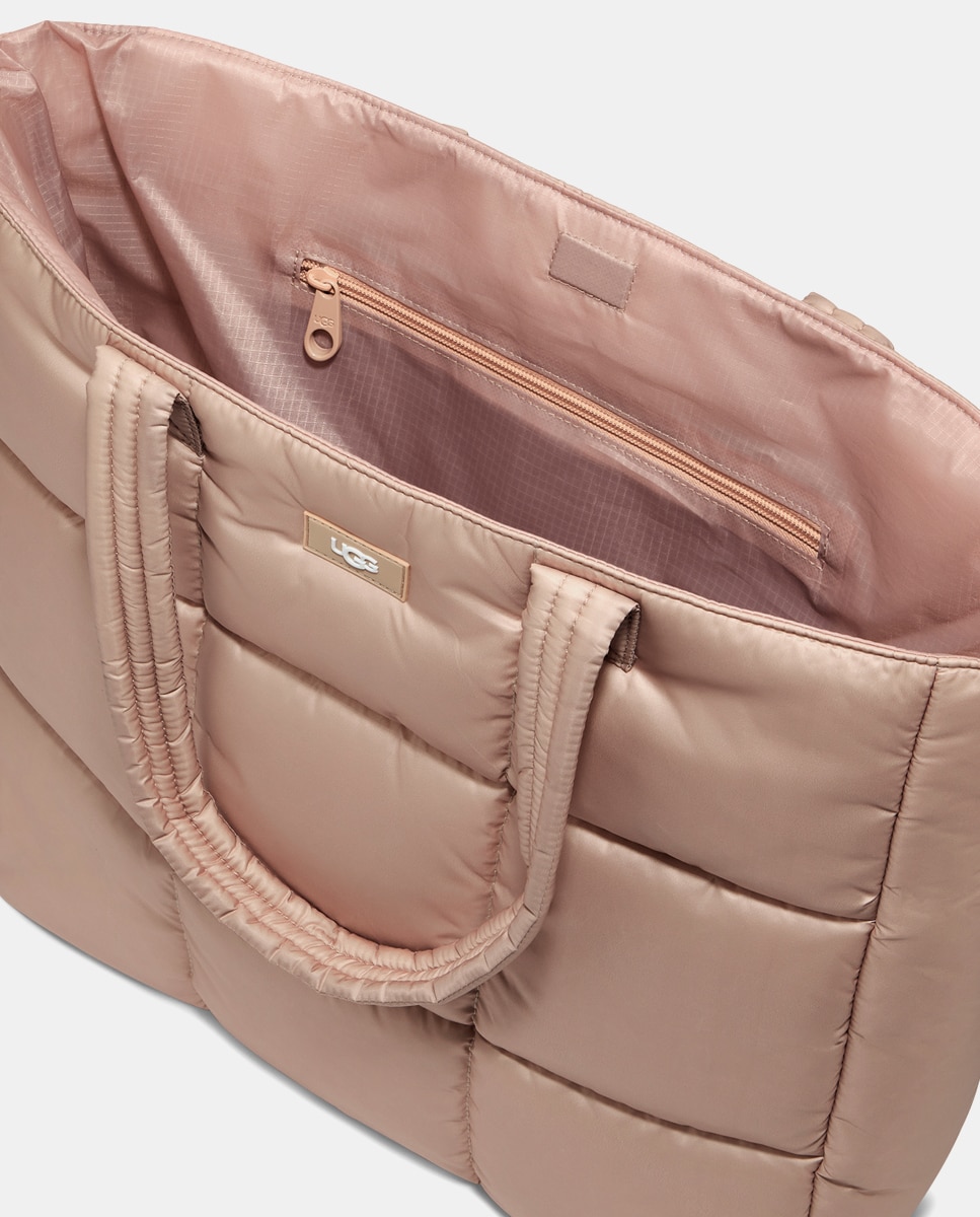 Mala Tipo Tote Ellory com Fecho Magnético e em Nylon Acolchoado - Bege Bege-4