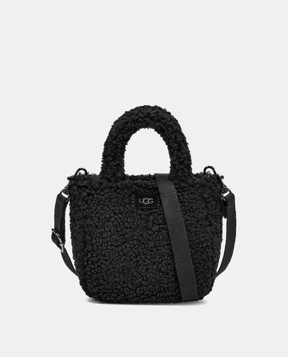 Mala de Mão Mini Maribel com Alça de Tiracolo e em Pelo de Borrego - Preto Preto-1