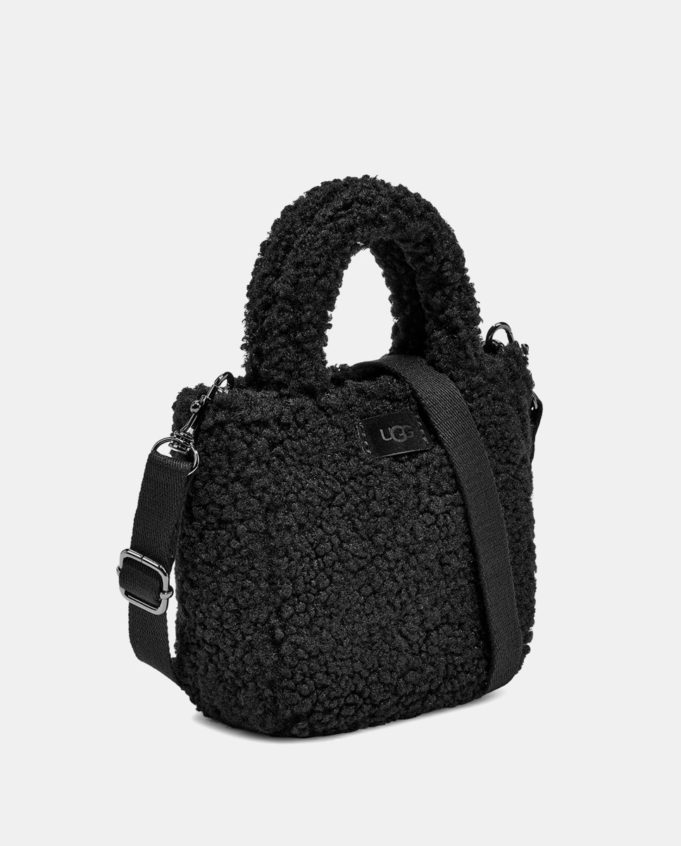 Mala de Mão Mini Maribel com Alça de Tiracolo e em Pelo de Borrego - Preto Preto-2