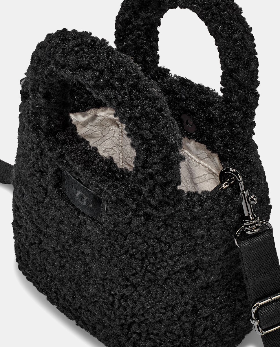 Mala de Mão Mini Maribel com Alça de Tiracolo e em Pelo de Borrego - Preto Preto-4