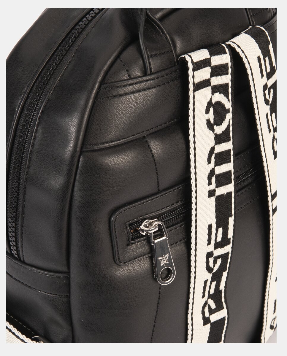 Mochila com Artigo Muito Agradável ao Tacto e Pespontos à Frente Preto-3