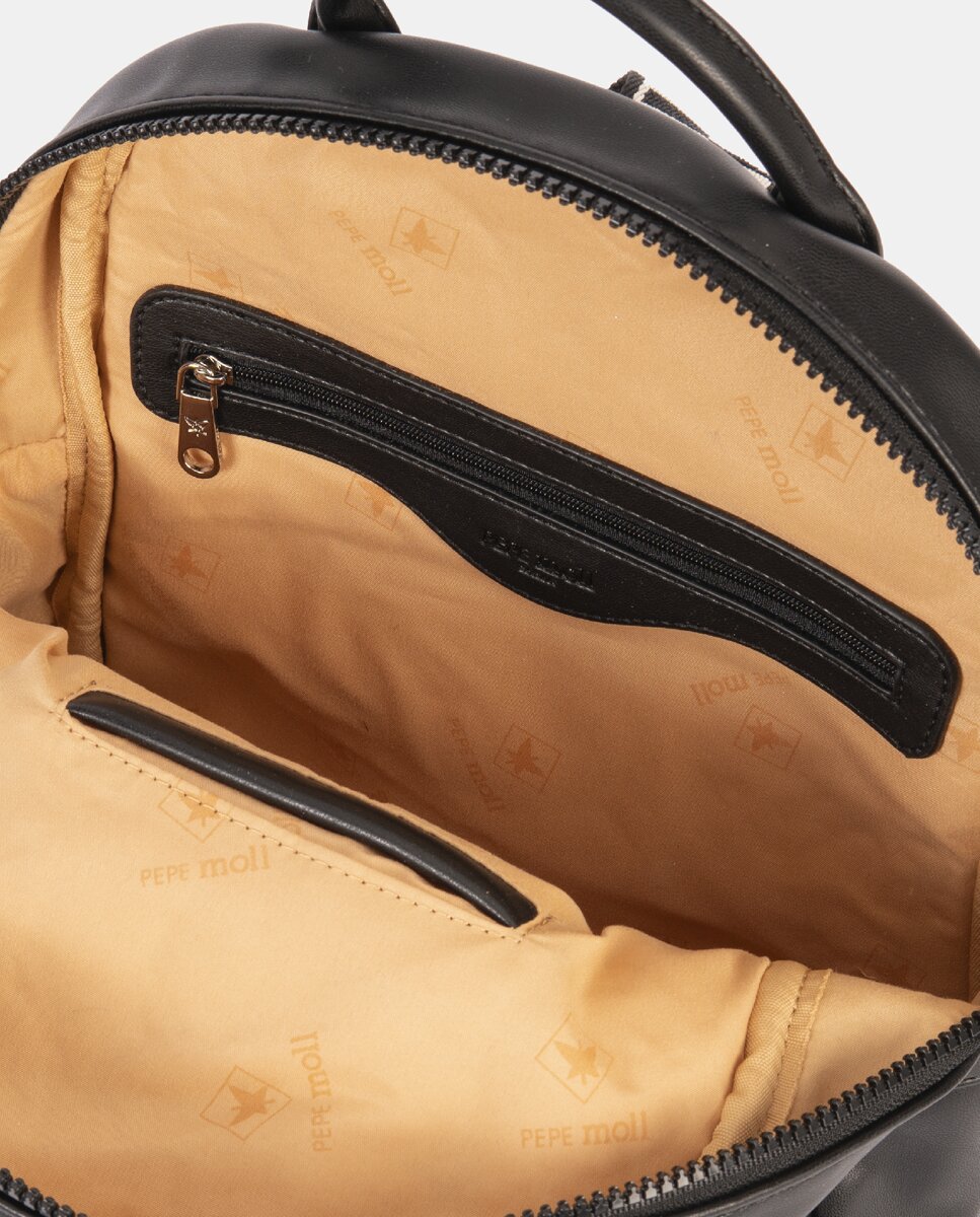 Mochila com Artigo Muito Agradável ao Tacto e Pespontos à Frente Preto-4