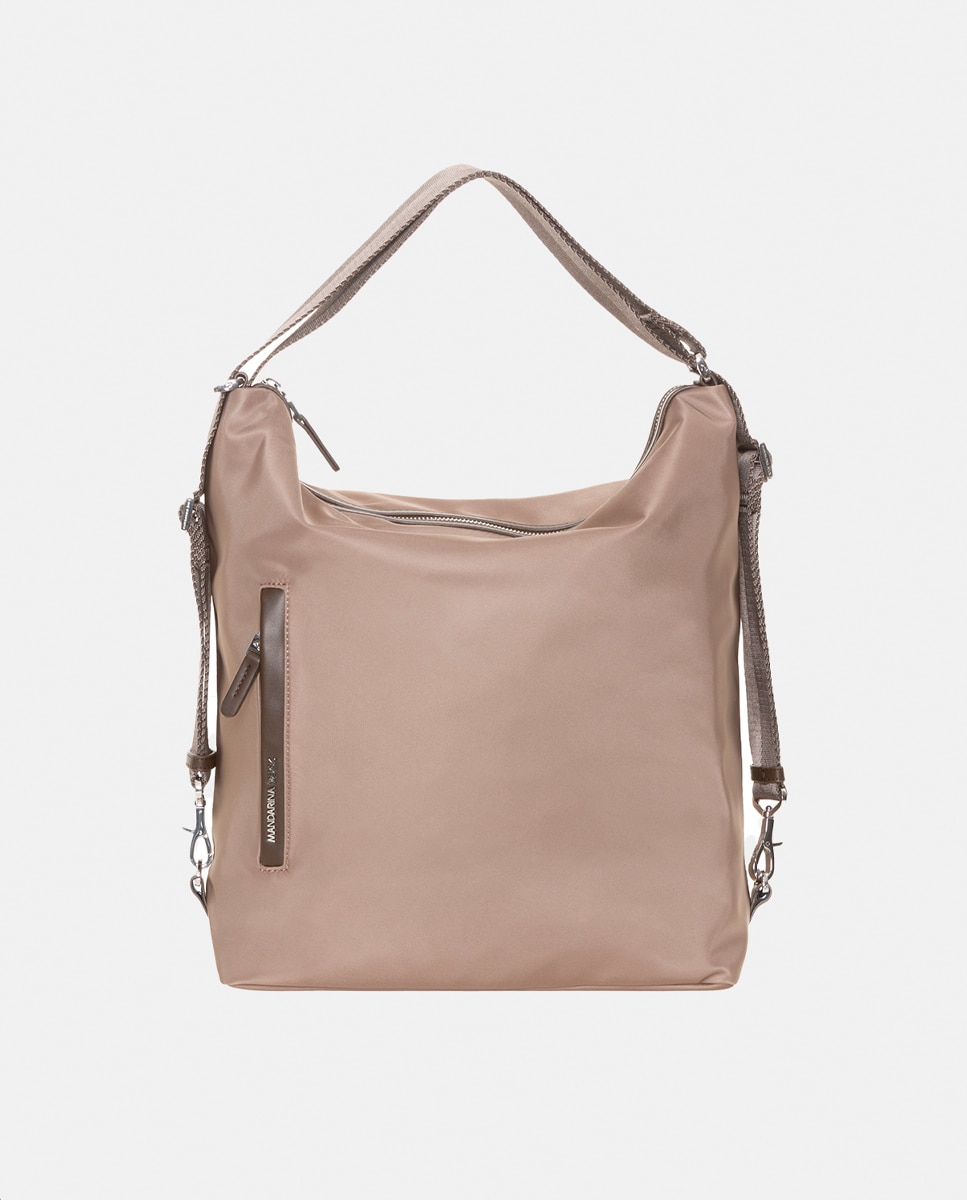 Mala hobo de nylon castanha conversível em mochila Castanho-1