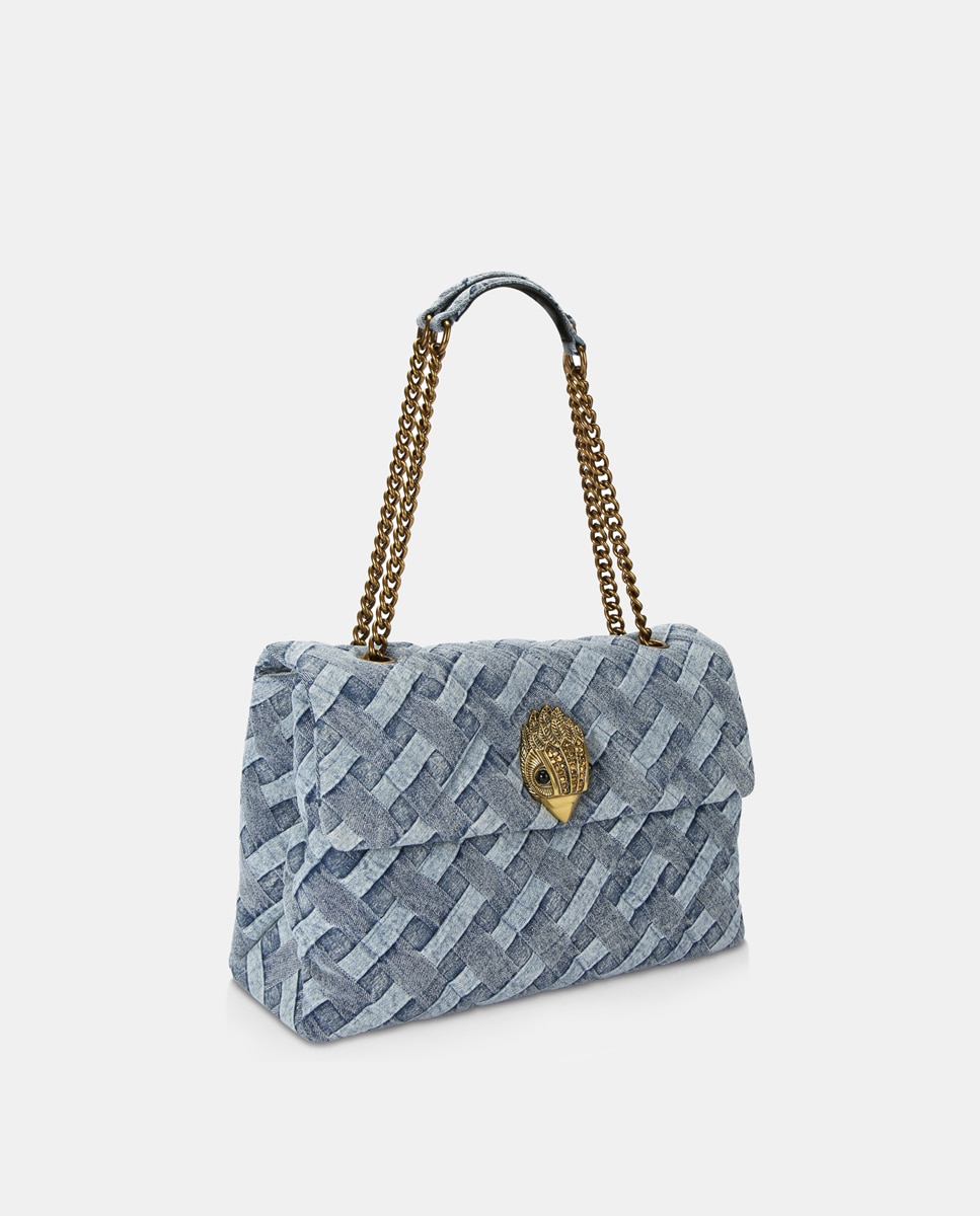 Mala de Ombro Grande Soft Kensington em Algodão com Ganga Entrançada Azul-2