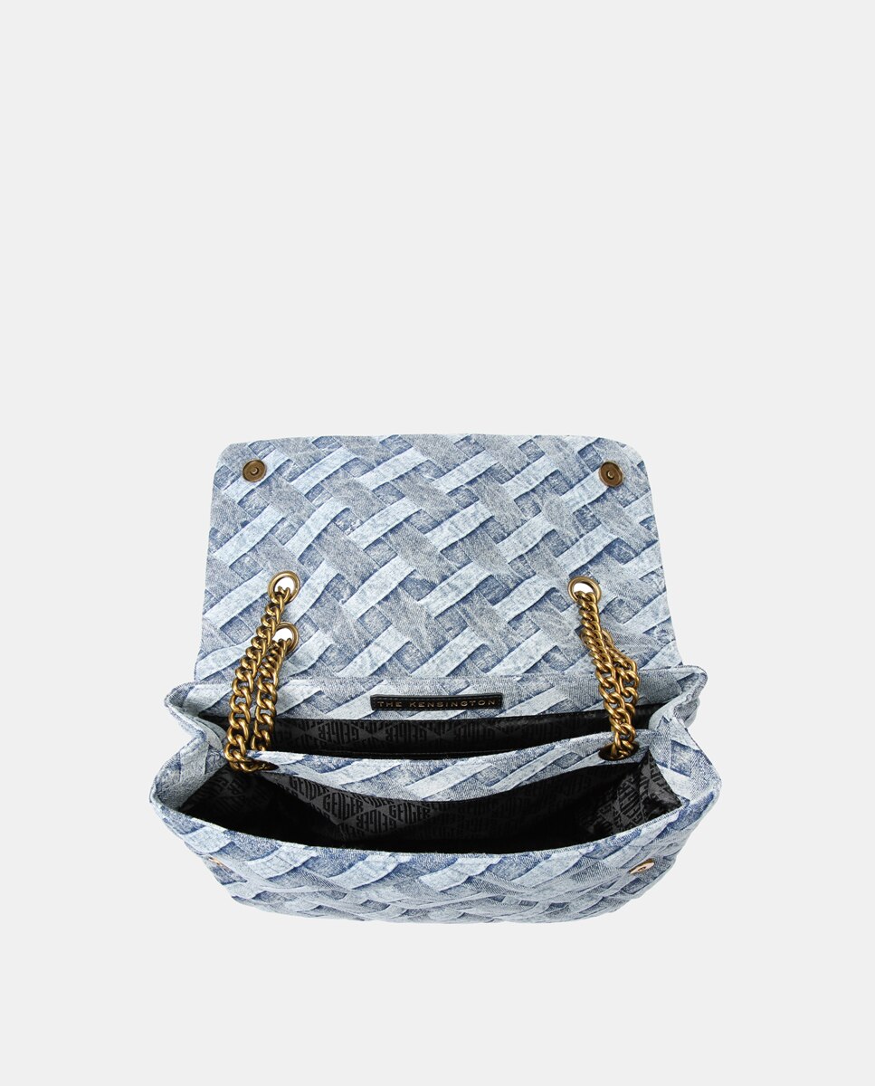Mala de Ombro Grande Soft Kensington em Algodão com Ganga Entrançada Azul-3