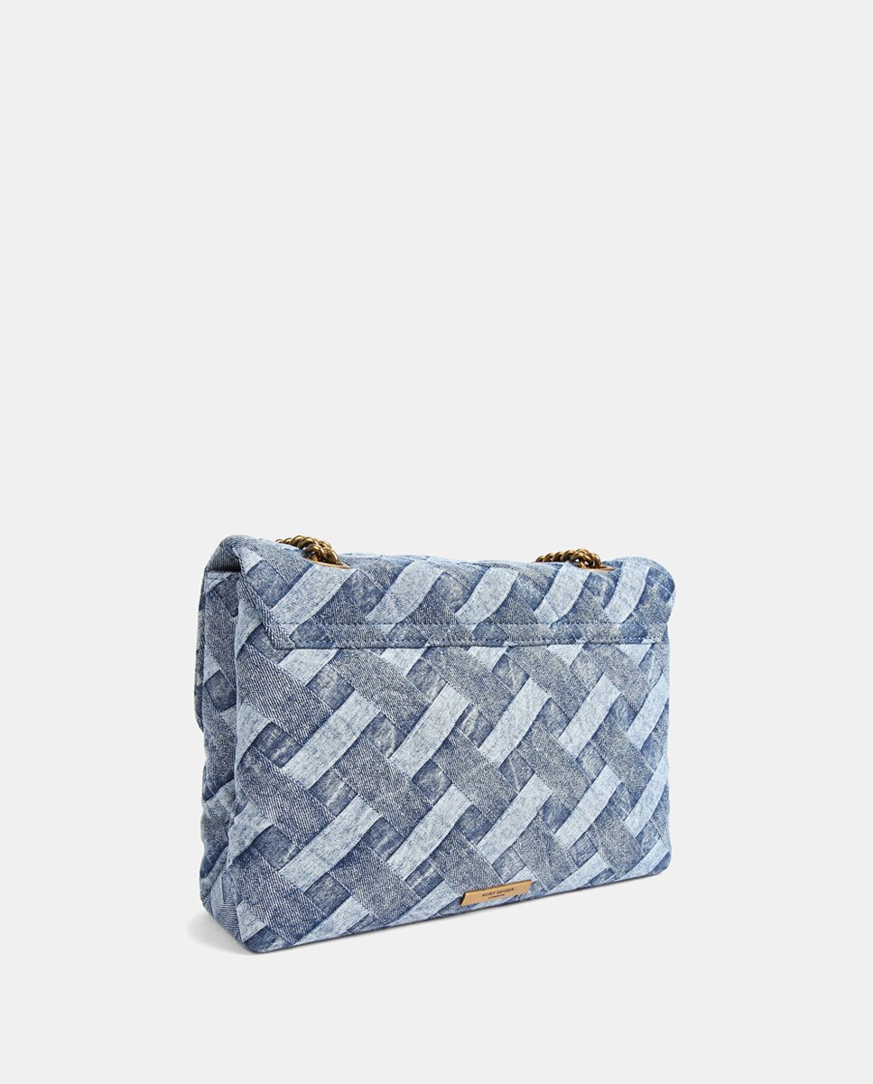 Mala de Ombro Grande Soft Kensington em Algodão com Ganga Entrançada Azul-4