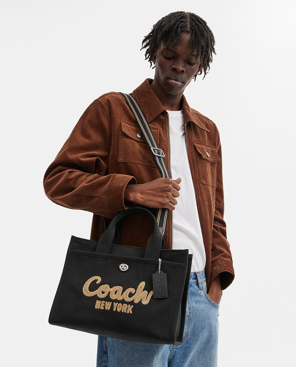 Mala Tipo Tote Cargo com Fecho de Correr e em Algodão Preto-5