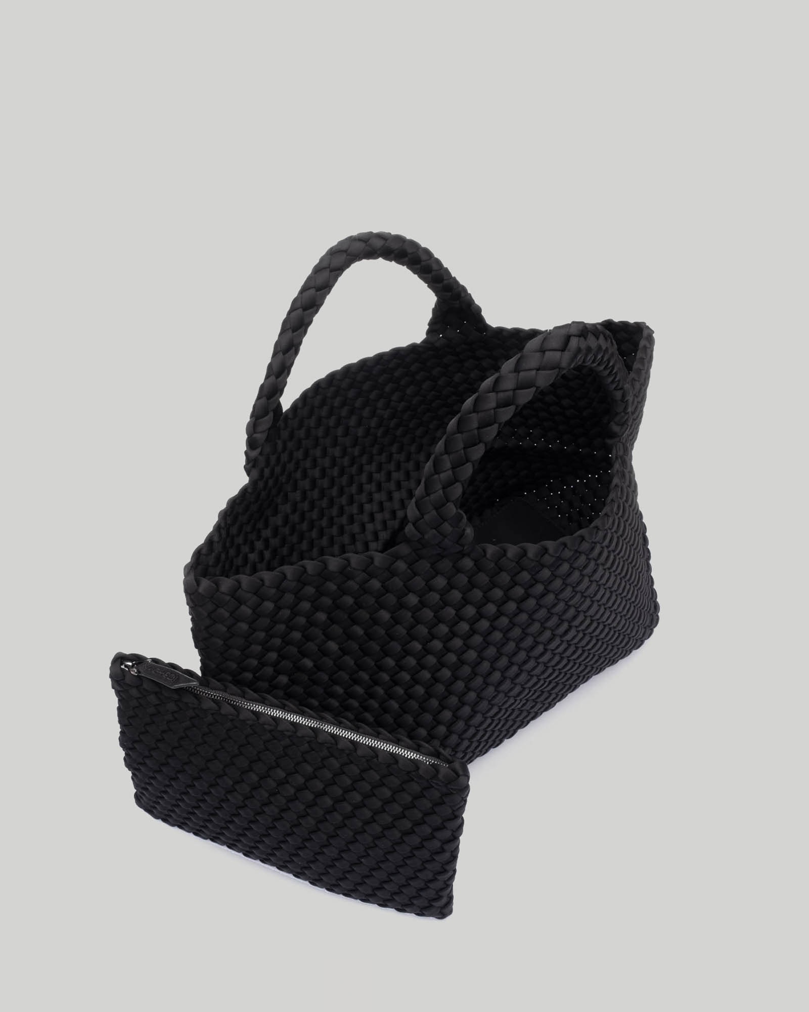 Mala Tipo Tote Grande Entrançada com Compartimento Amovível - Preto Preto-2