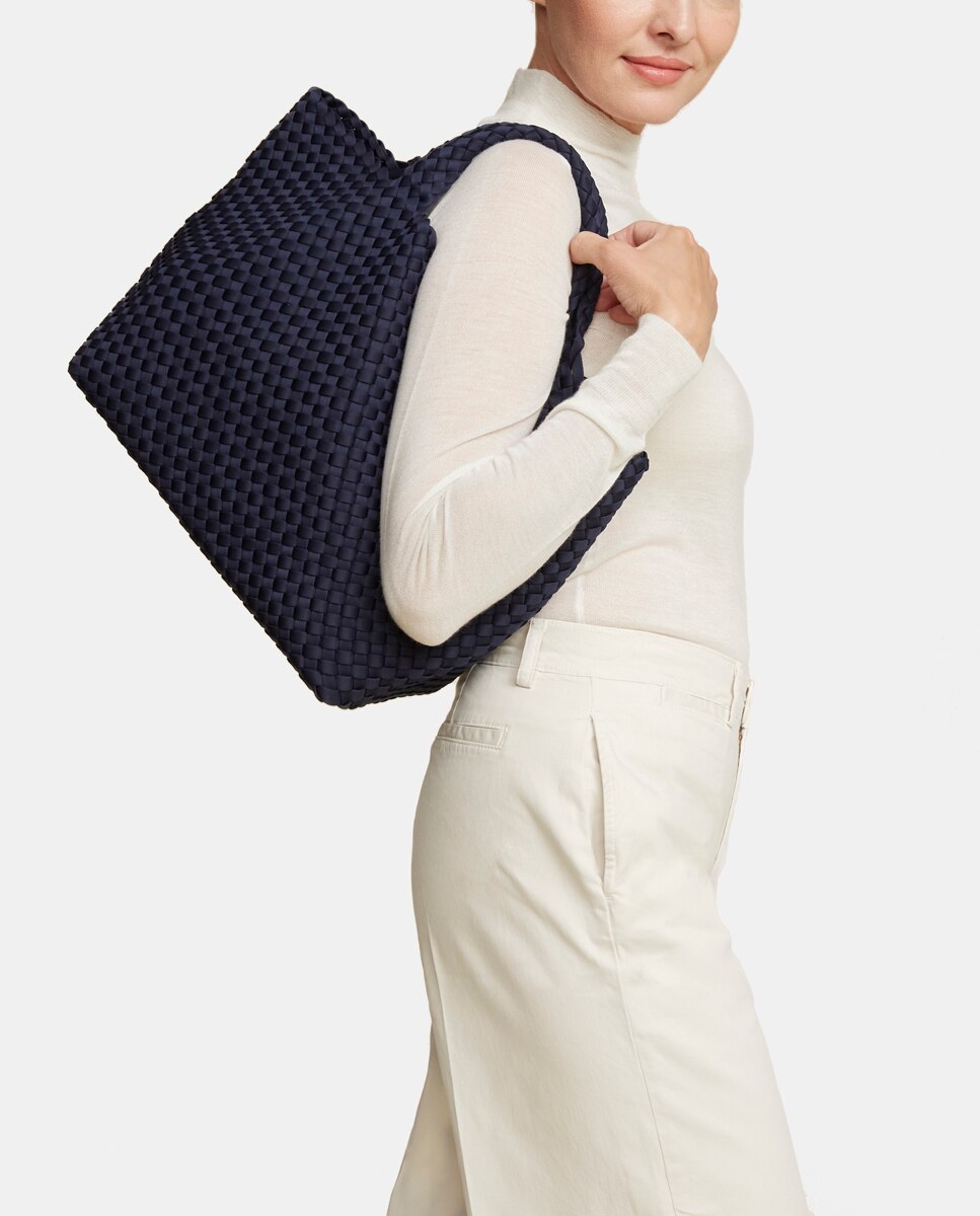 Mala Tipo Tote Grande Entrançada com Organizador a Condizer - Azul-Marinho Azul-marinho-2