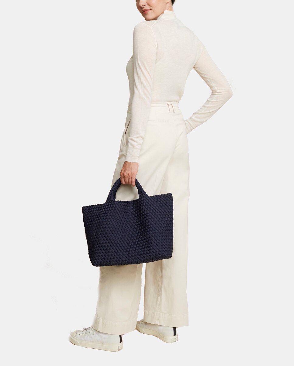 Mala Tipo Tote Grande Entrançada com Organizador a Condizer - Azul-Marinho Azul-marinho-3