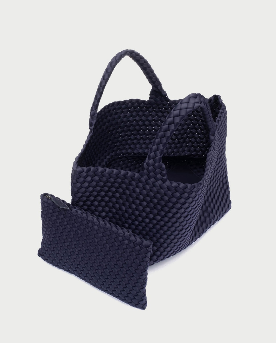 Mala Tipo Tote Grande Entrançada com Organizador a Condizer - Azul-Marinho Azul-marinho-4
