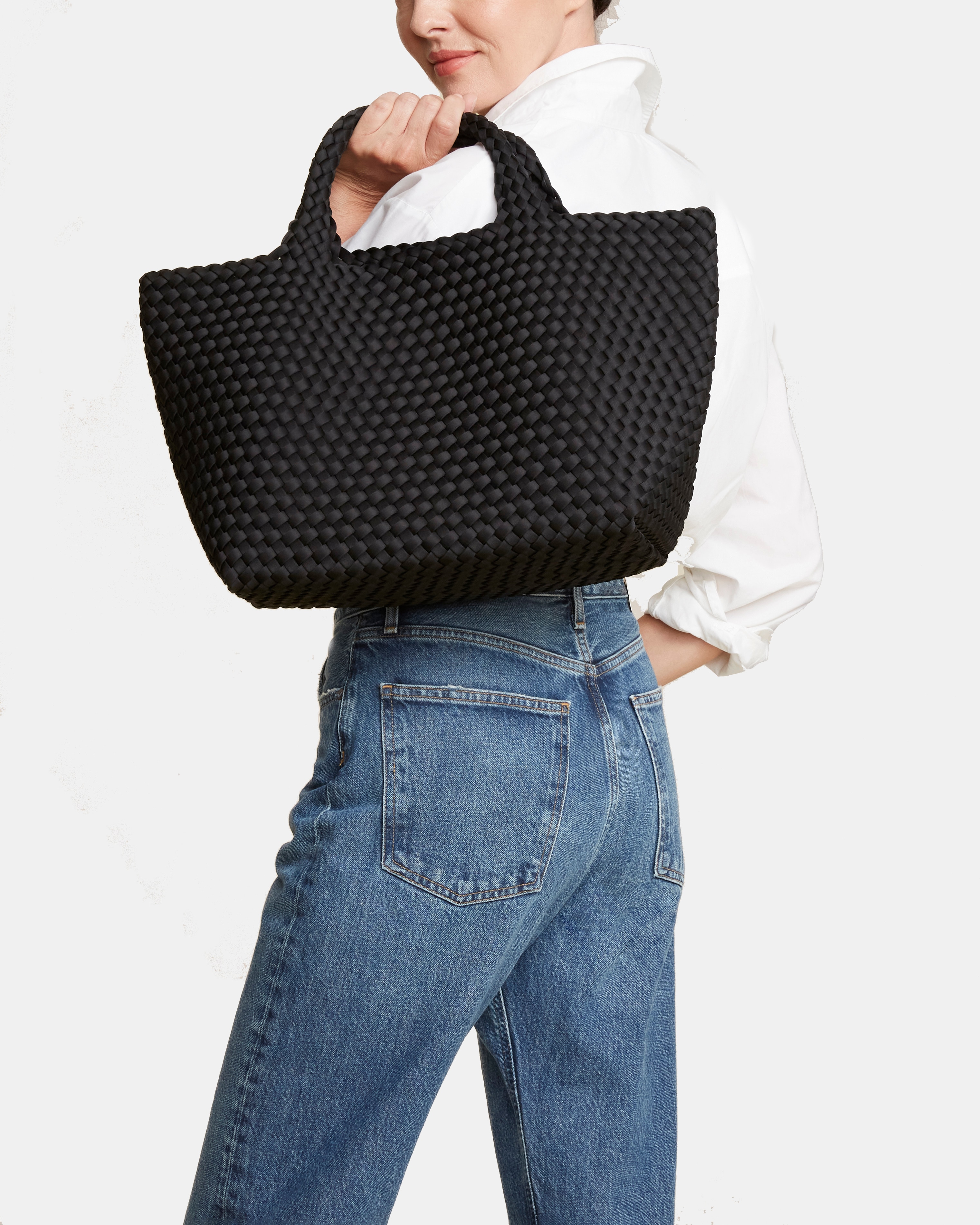 Mala Tipo Tote Média Entrançada Preto-6