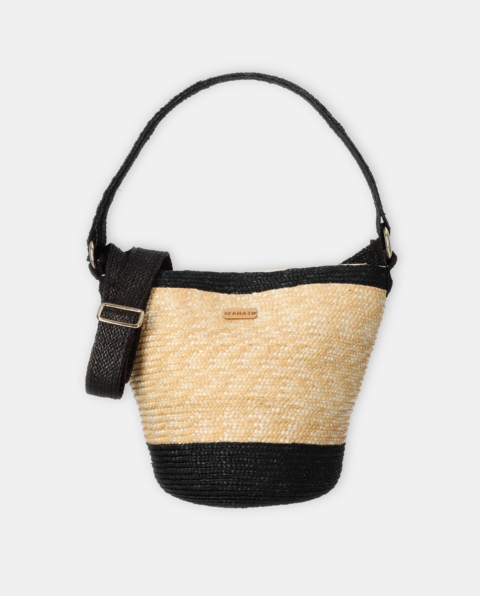 Mala Hobo Pepa L com Detalhes Pretos e em Palha - Cru Natural-1