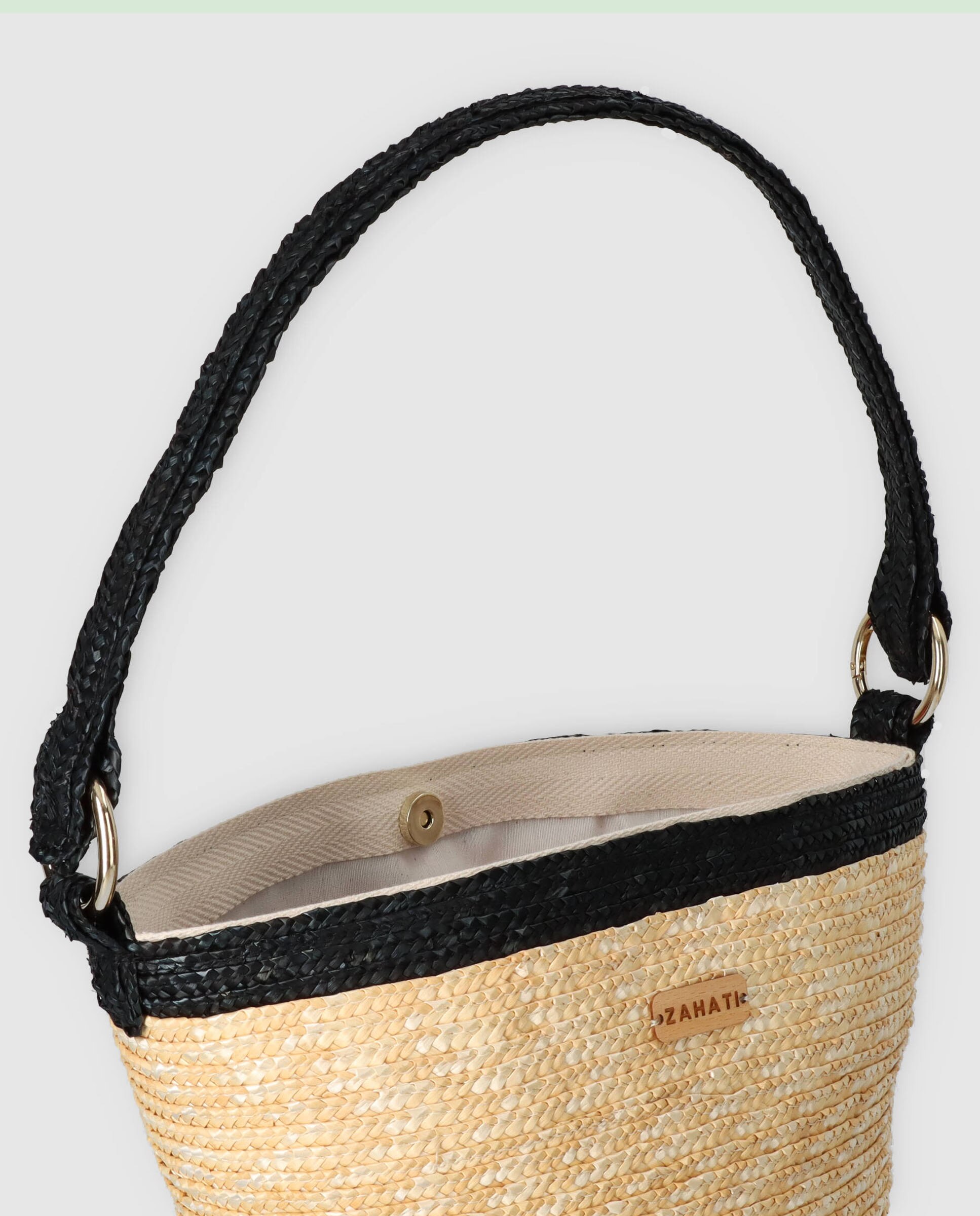 Mala Hobo Pepa L com Detalhes Pretos e em Palha - Cru Natural-3