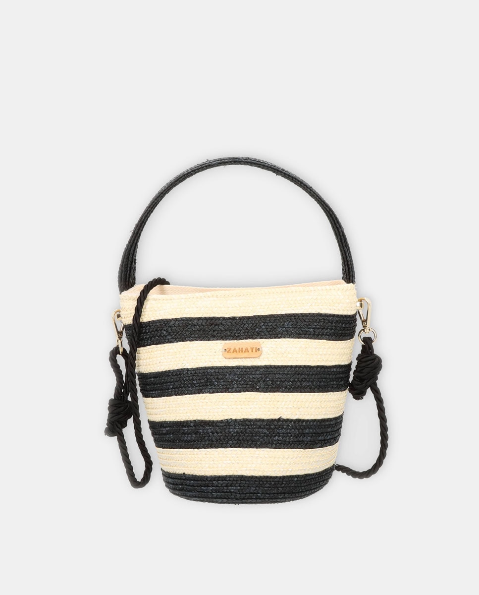 Mala Hobo Pepa M às Riscas Bicolor de Palha - Preto/Cru Multicolor-1