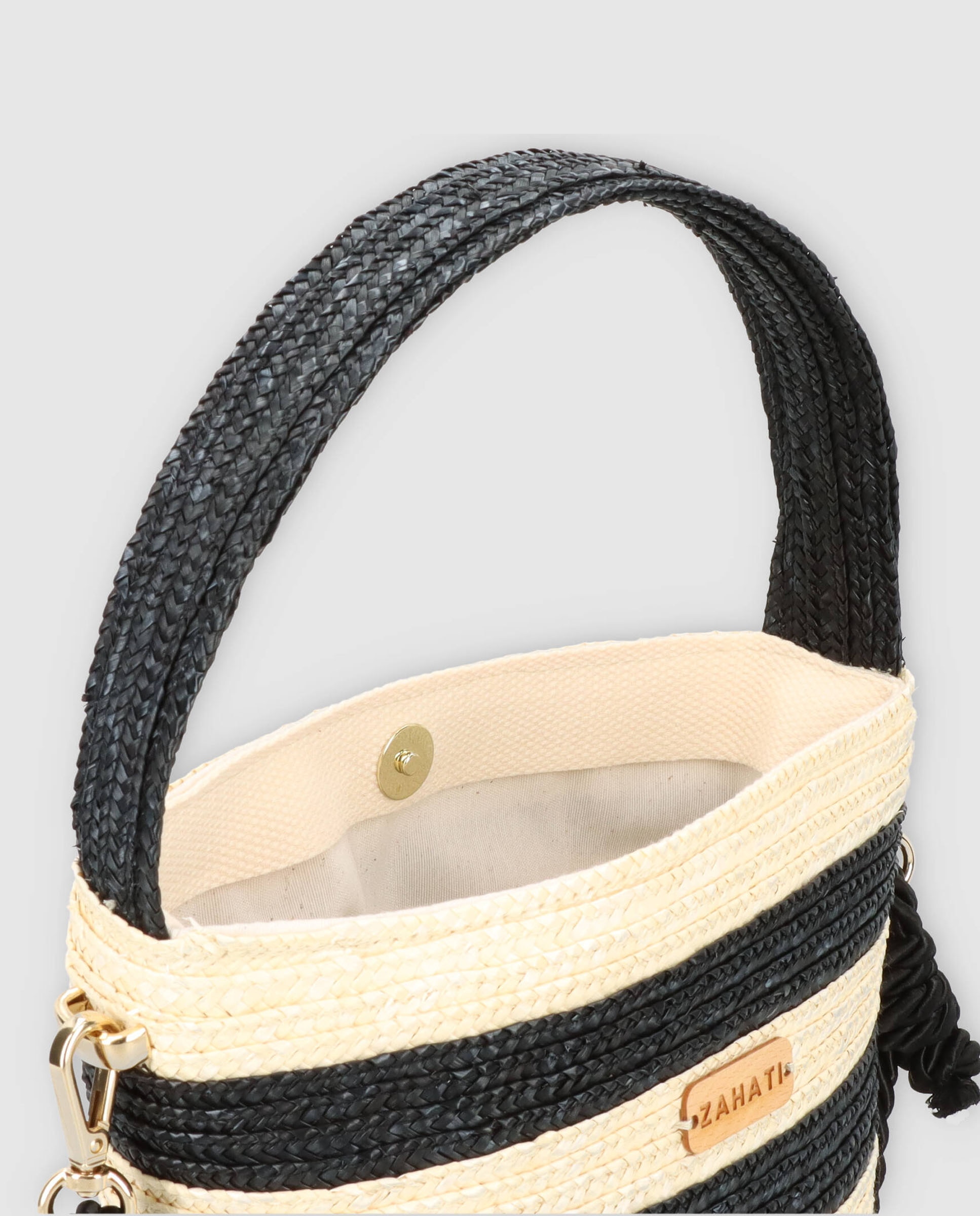 Mala Hobo Pepa M às Riscas Bicolor de Palha - Preto/Cru Multicolor-3