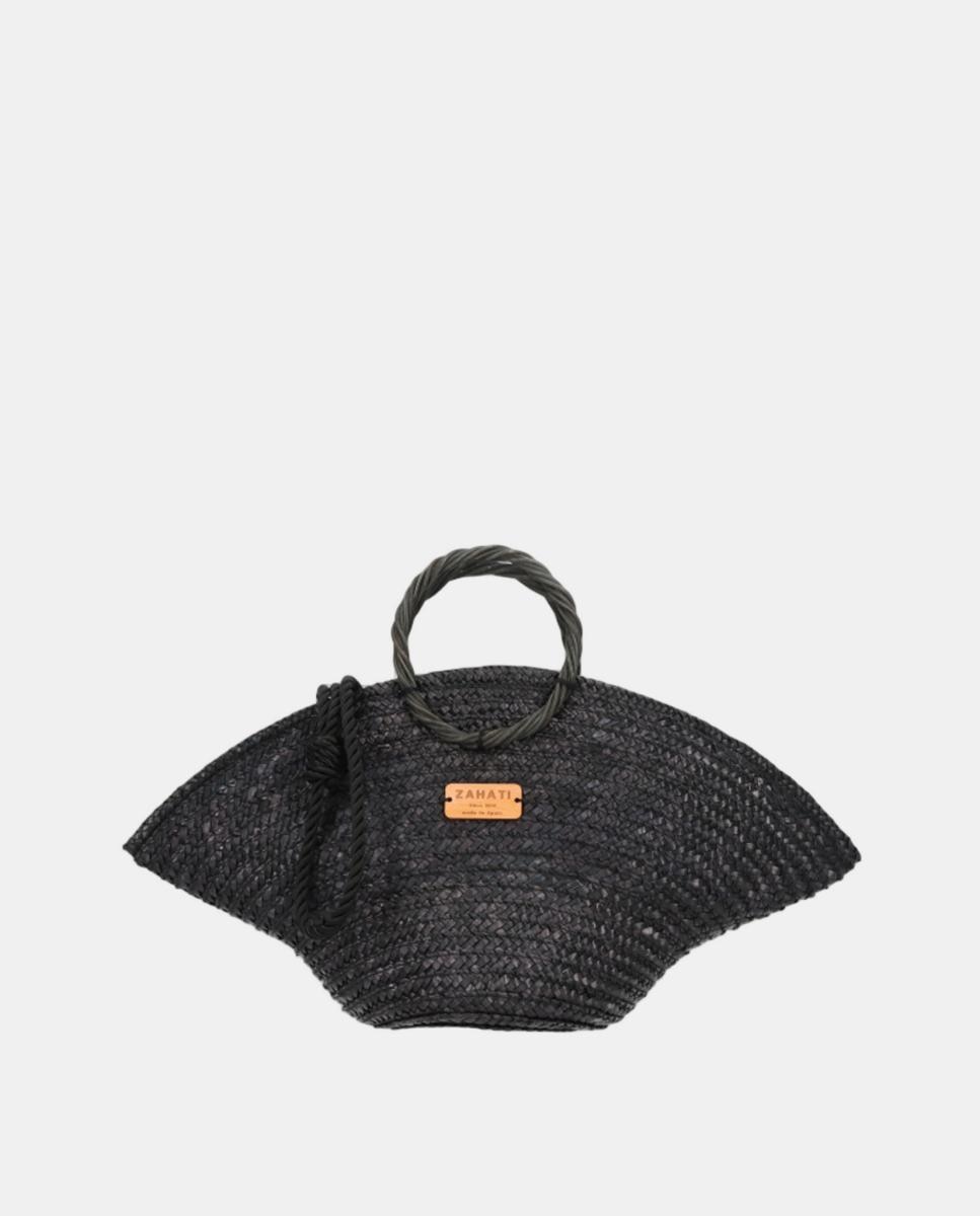 Mala de Mão Mini Hatbag com Alça Rígida e de Palha e Vime - Preto Preto-1