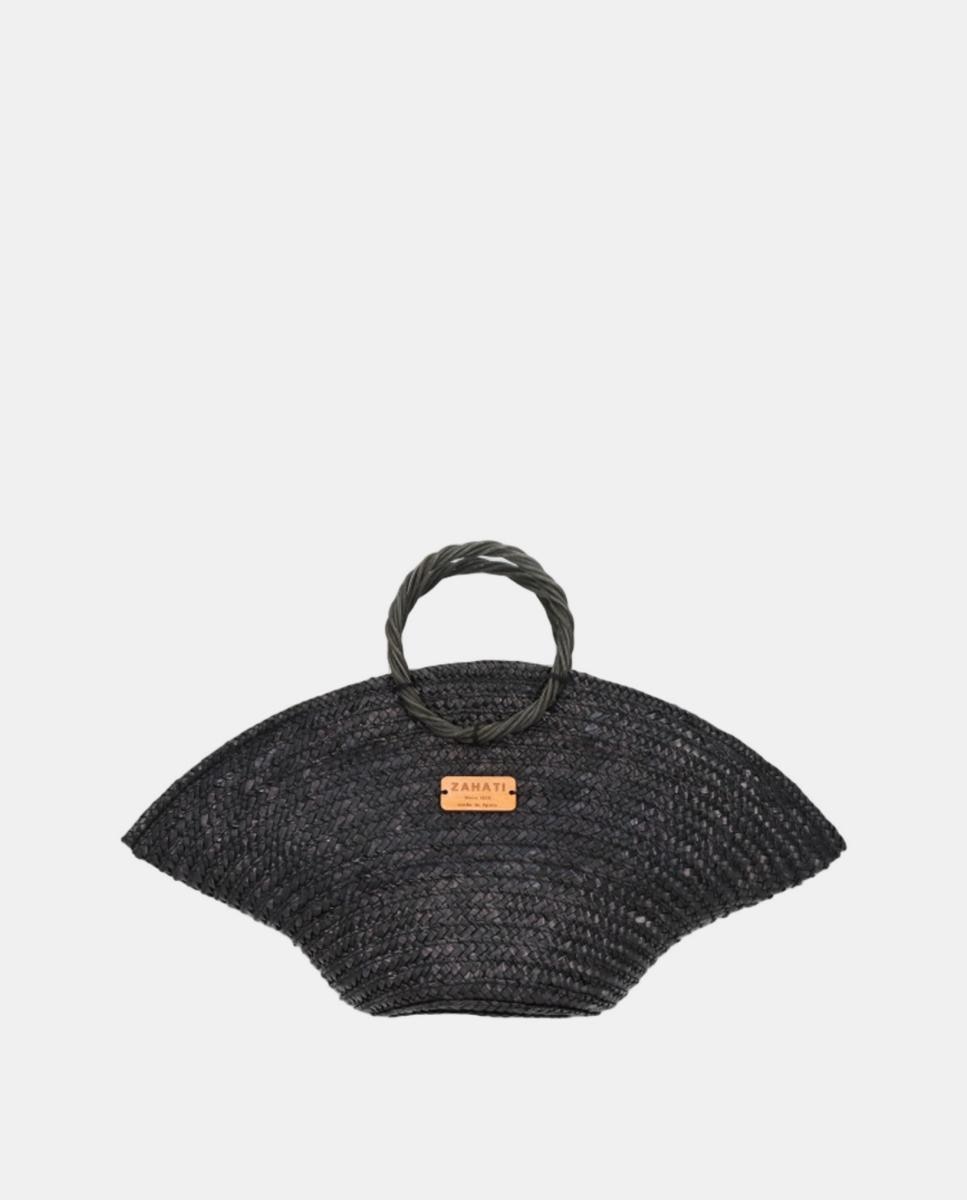 Mala de Mão Mini Hatbag com Alça Rígida e de Palha e Vime - Preto Preto-2