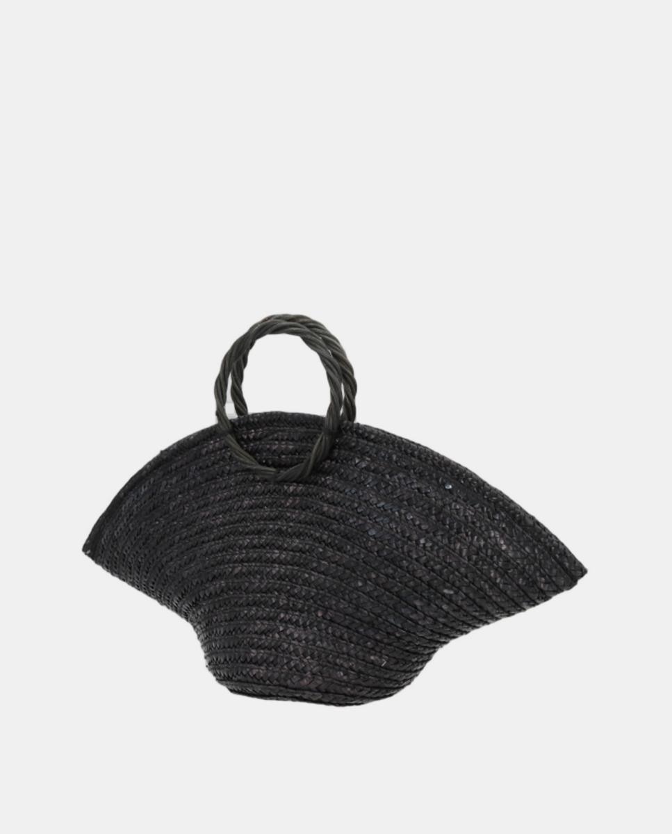 Mala de Mão Mini Hatbag com Alça Rígida e de Palha e Vime - Preto Preto-3