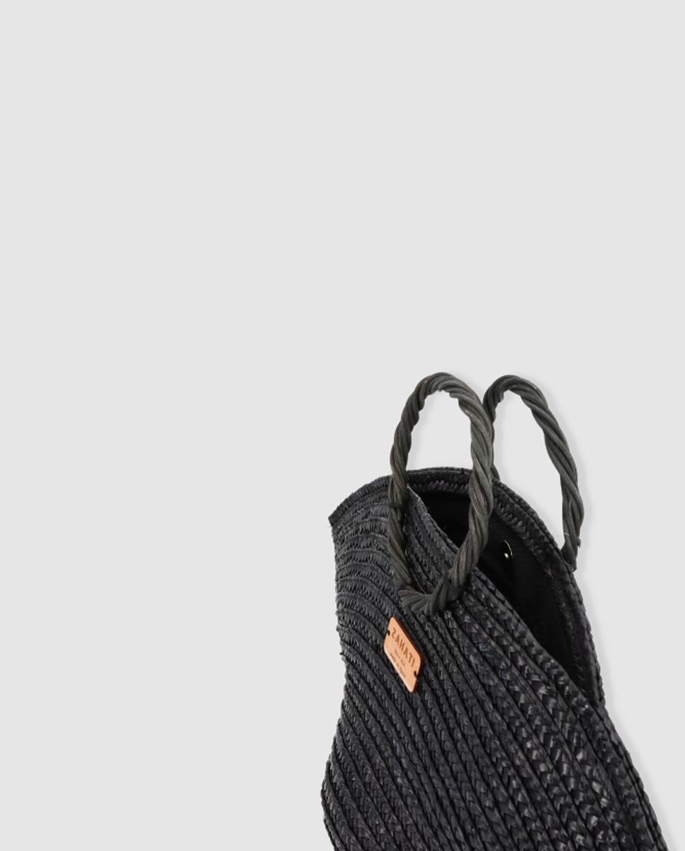 Mala de Mão Mini Hatbag com Alça Rígida e de Palha e Vime - Preto Preto-4