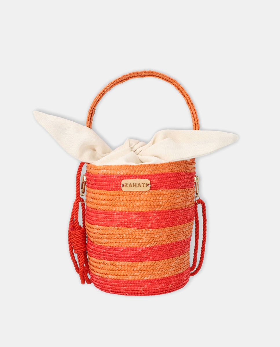 Mala de Mão Mini Josephine às Riscas Bicolor de Palha - Vermelho/Laranja Vermelho-1