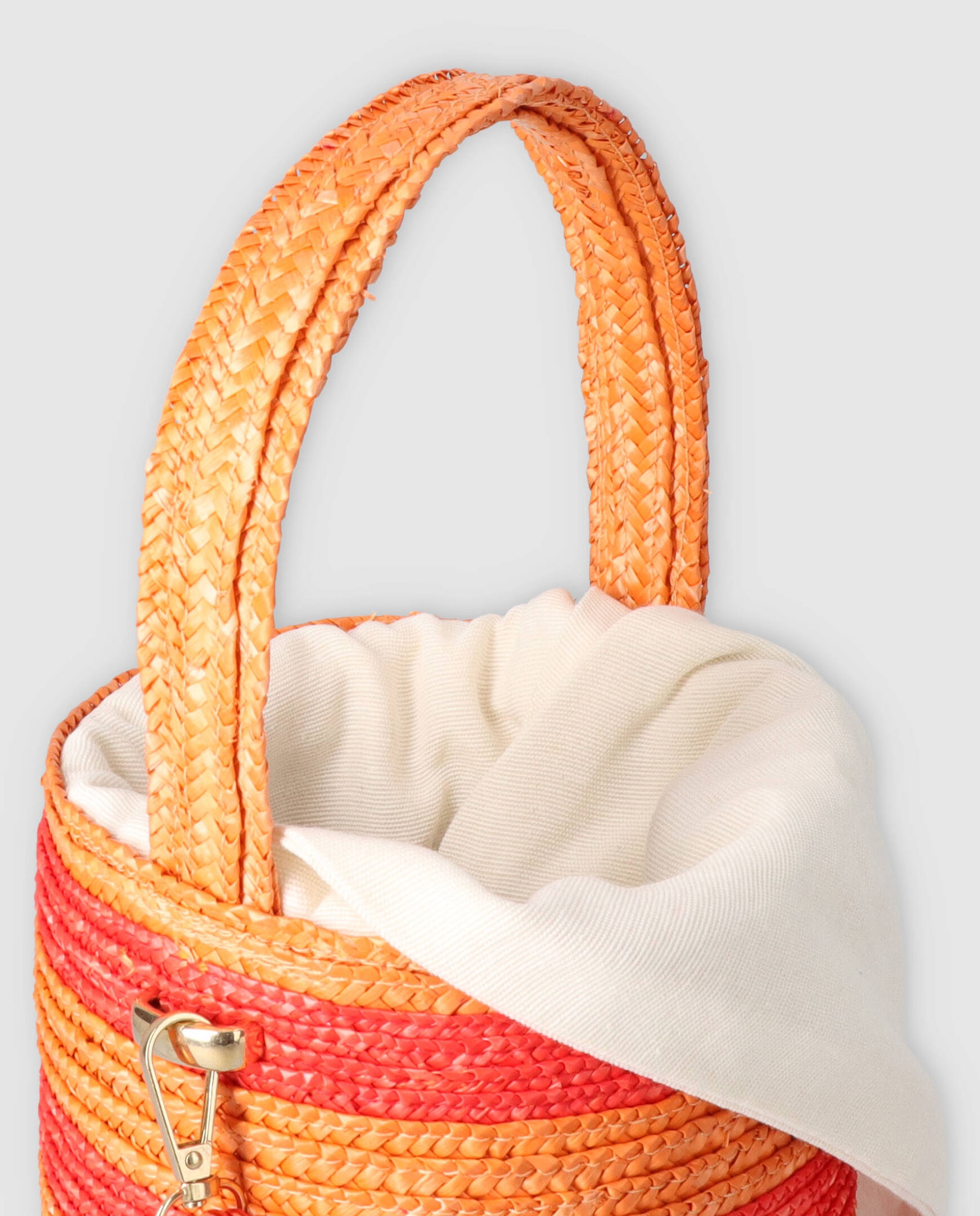 Mala de Mão Mini Josephine às Riscas Bicolor de Palha - Vermelho/Laranja Vermelho-3
