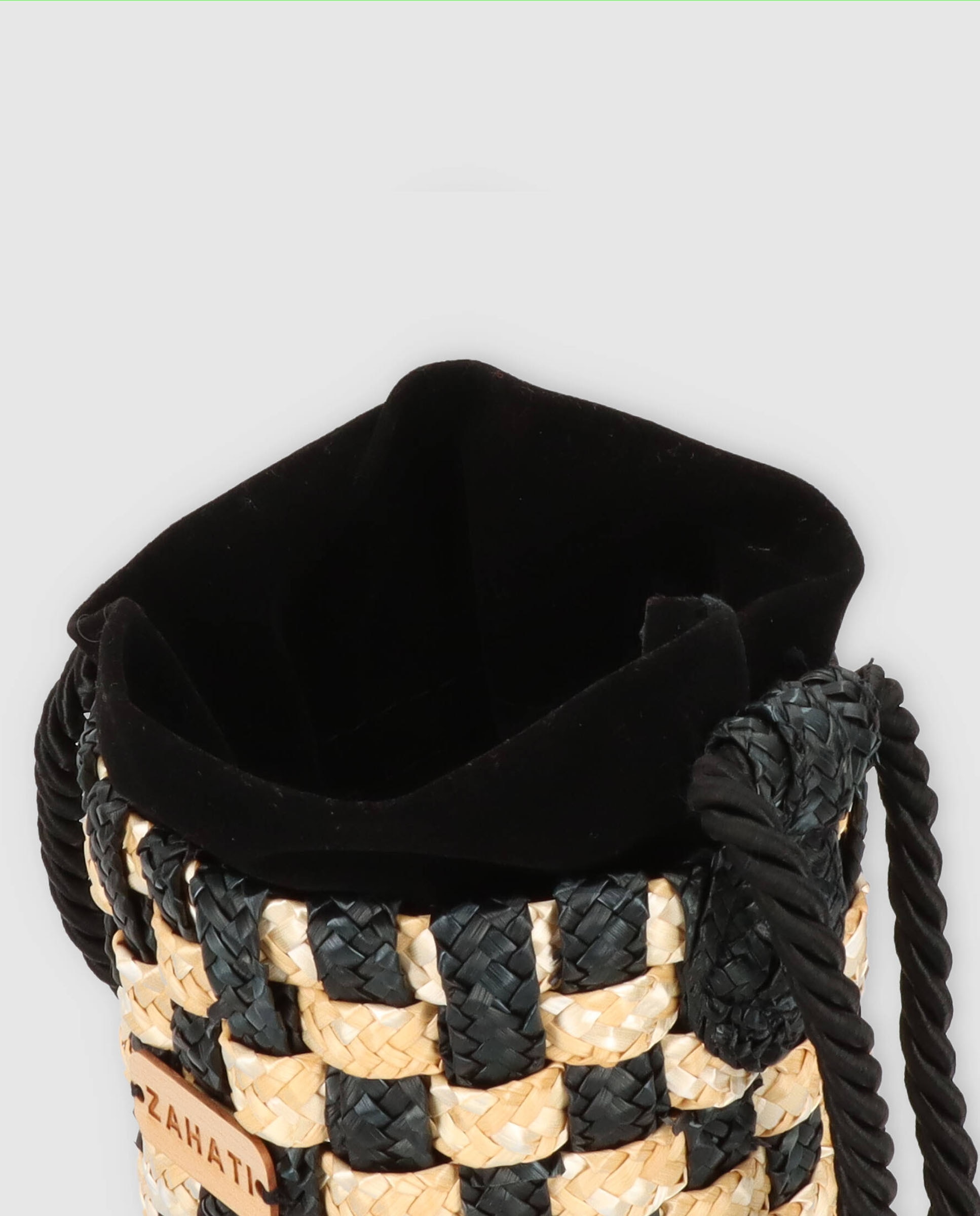 Mala Bucket Mini Tris-Tras de Palha Bicolor - Cru/Preto Natural-3