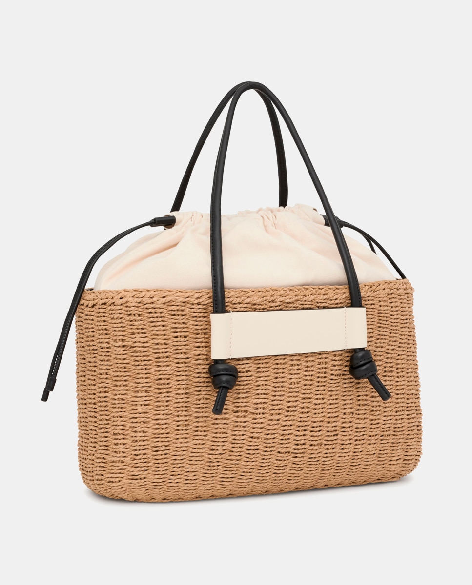 Mala de Ombro Grande Tipo Cesta Scoubidou - Cru/Preto Multicolor-2