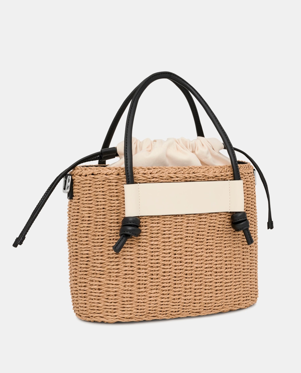 Mala de Ombro Tipo Cesta Média Scoubidou - Cru/Preto Multicolor-2